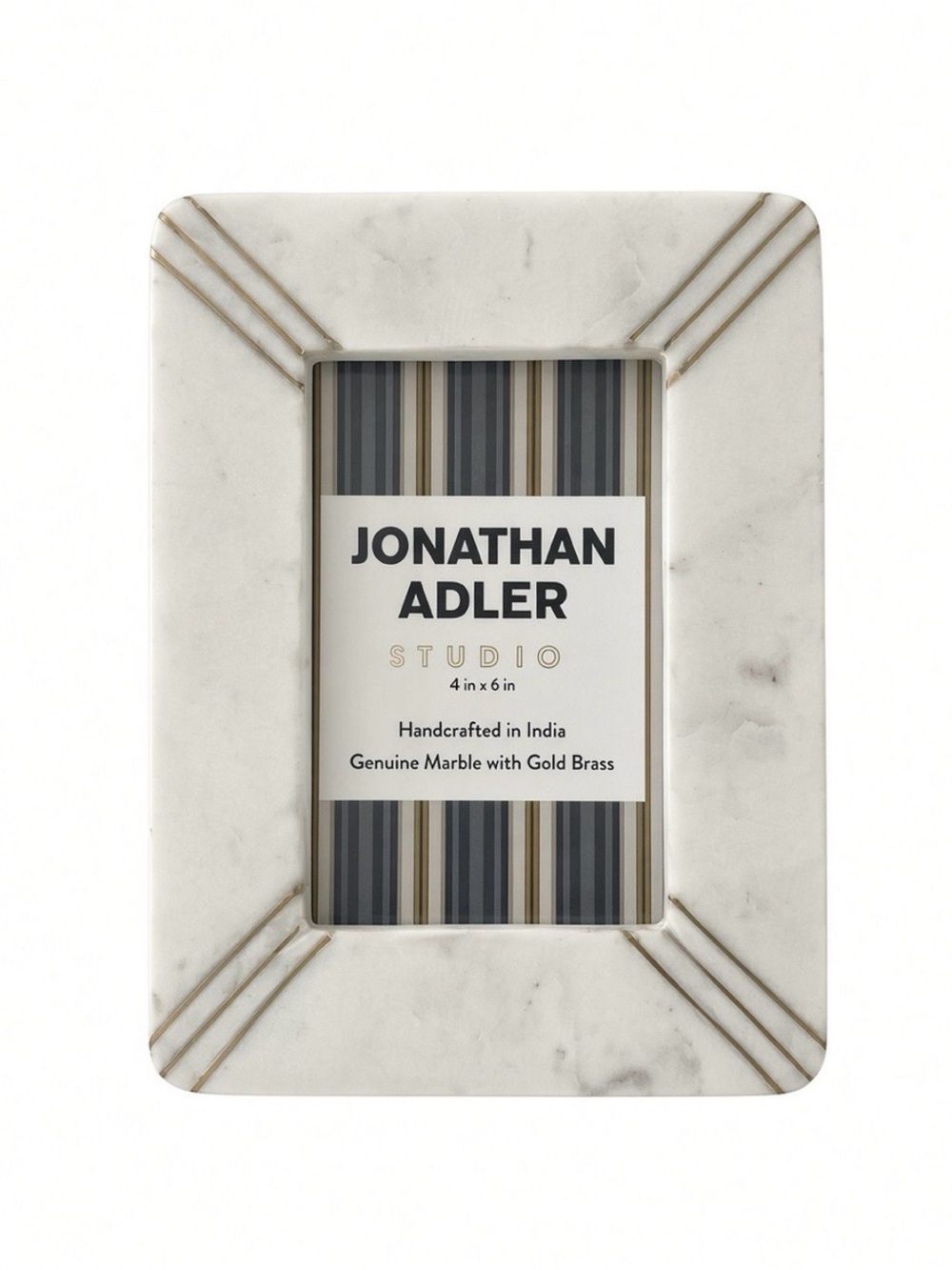 Jonathan Adler Studio 4x6 Genuine Marble + Gold Brass Inlay Picture Frame NWT